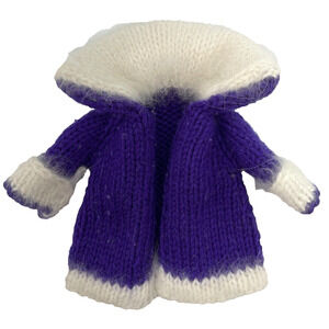 Vintage Fashion Doll Clothing Knitted Sweater Jacket Open Front Purple And White